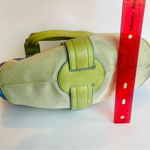 Cole Haan Megan Handbag Green Blue Cream Leather Purse Small - Picture 11 of 11